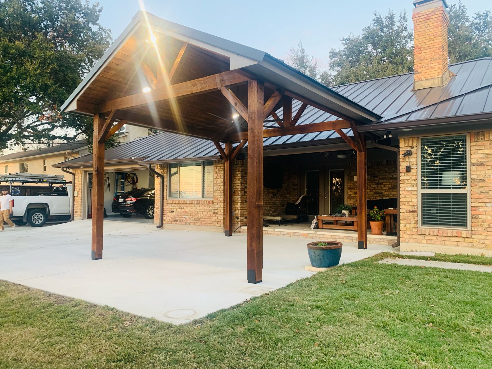 Professional outdoor pavilion patio cover build in Arlington, TX by Jenkins roofing
