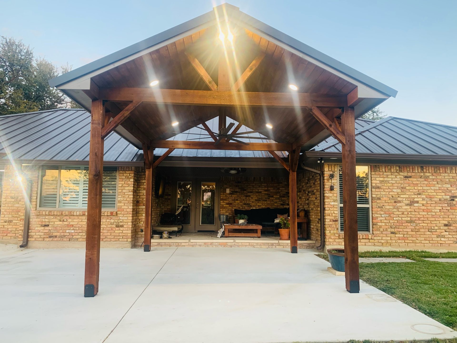 Professional outdoor pavilion patio cover build in Arlington, TX by Jenkins Roofing and Construction