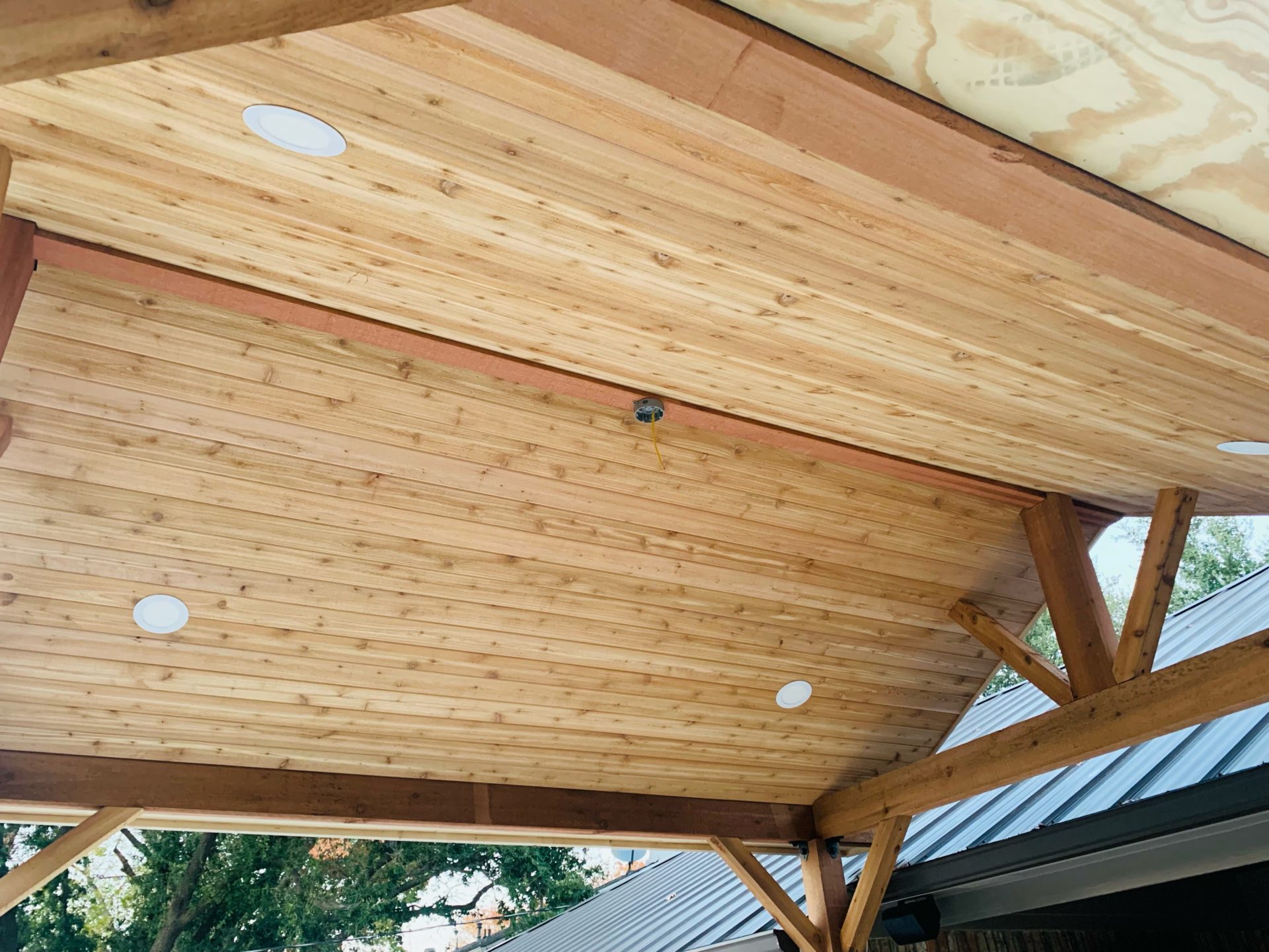 Underside of outdoor pavilion patio cover build in Arlington, TX by Jenkins Roofing and Construction